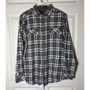 Venado Mens Grey Black White Plaid Flannel Button Up Shirt Size M  Lined Collar